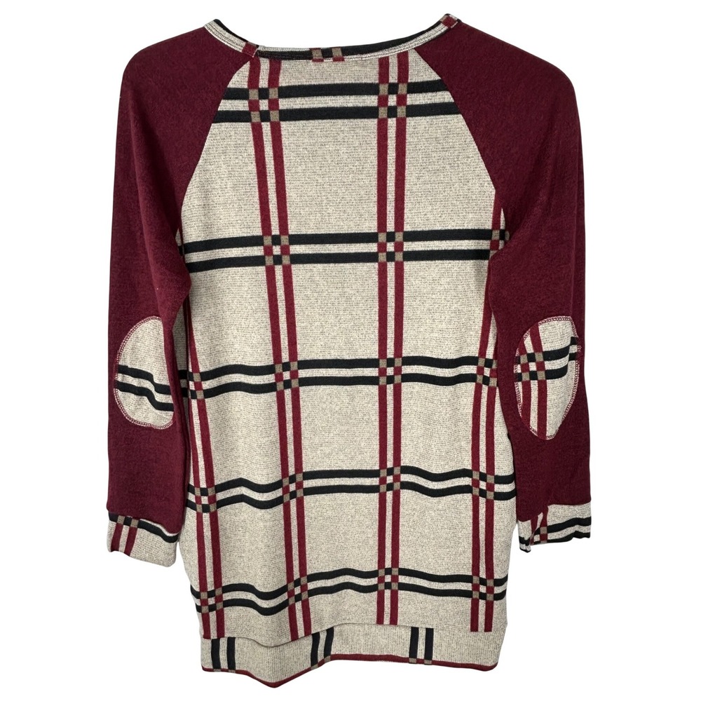 Hailey & Co Brown Red Plaid Sweater w/Pockets Elbow Patch Women's Small NWOT - Picture 4 of 5